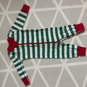 Hanna Andersson Green and White Striped Footed One-Piece with Red Trim